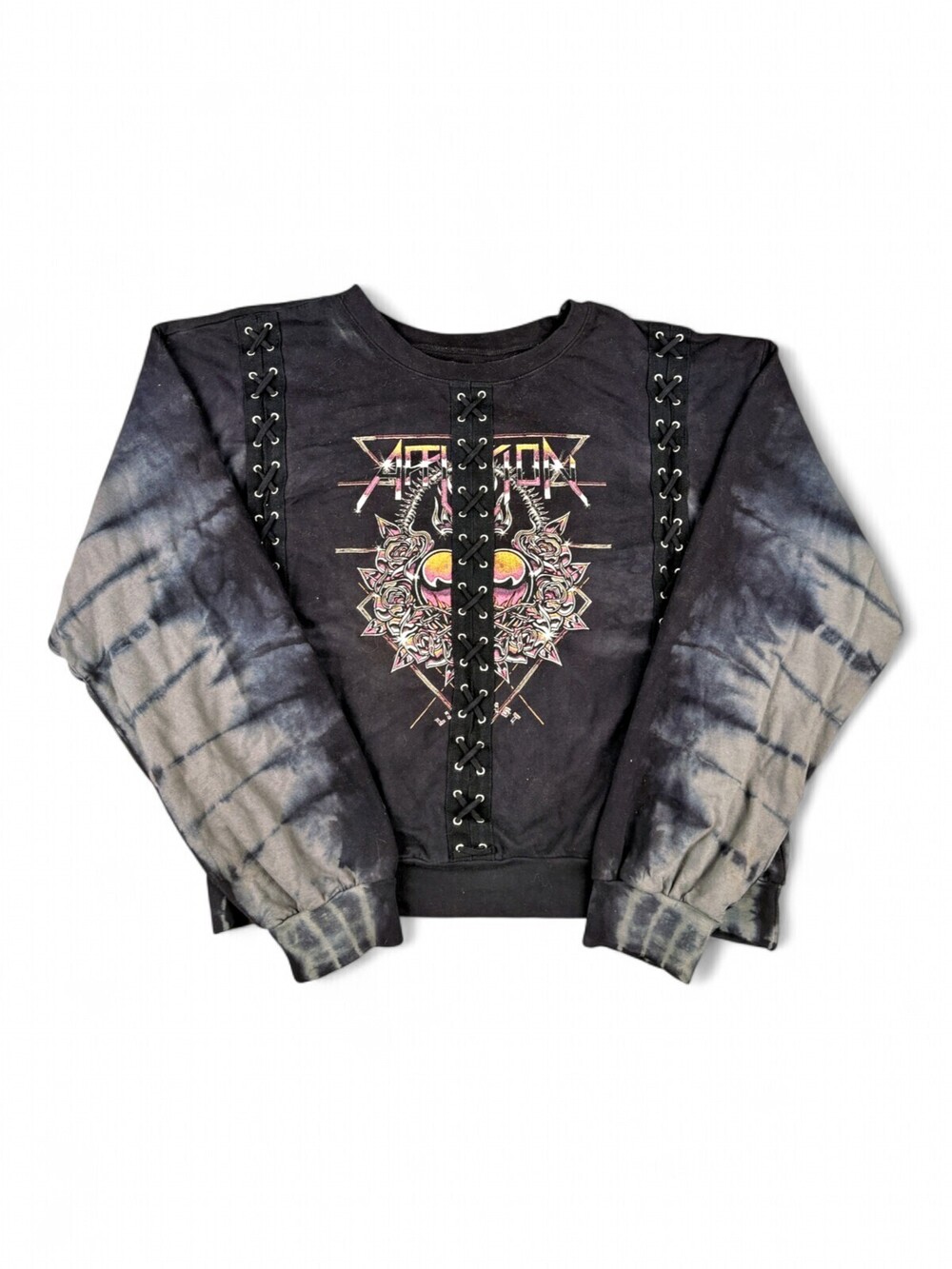 Affliction Women's Graphic Lace-Up Crewneck Sweater XL